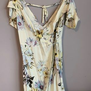 Cream, yellow, plum floral girly dress small